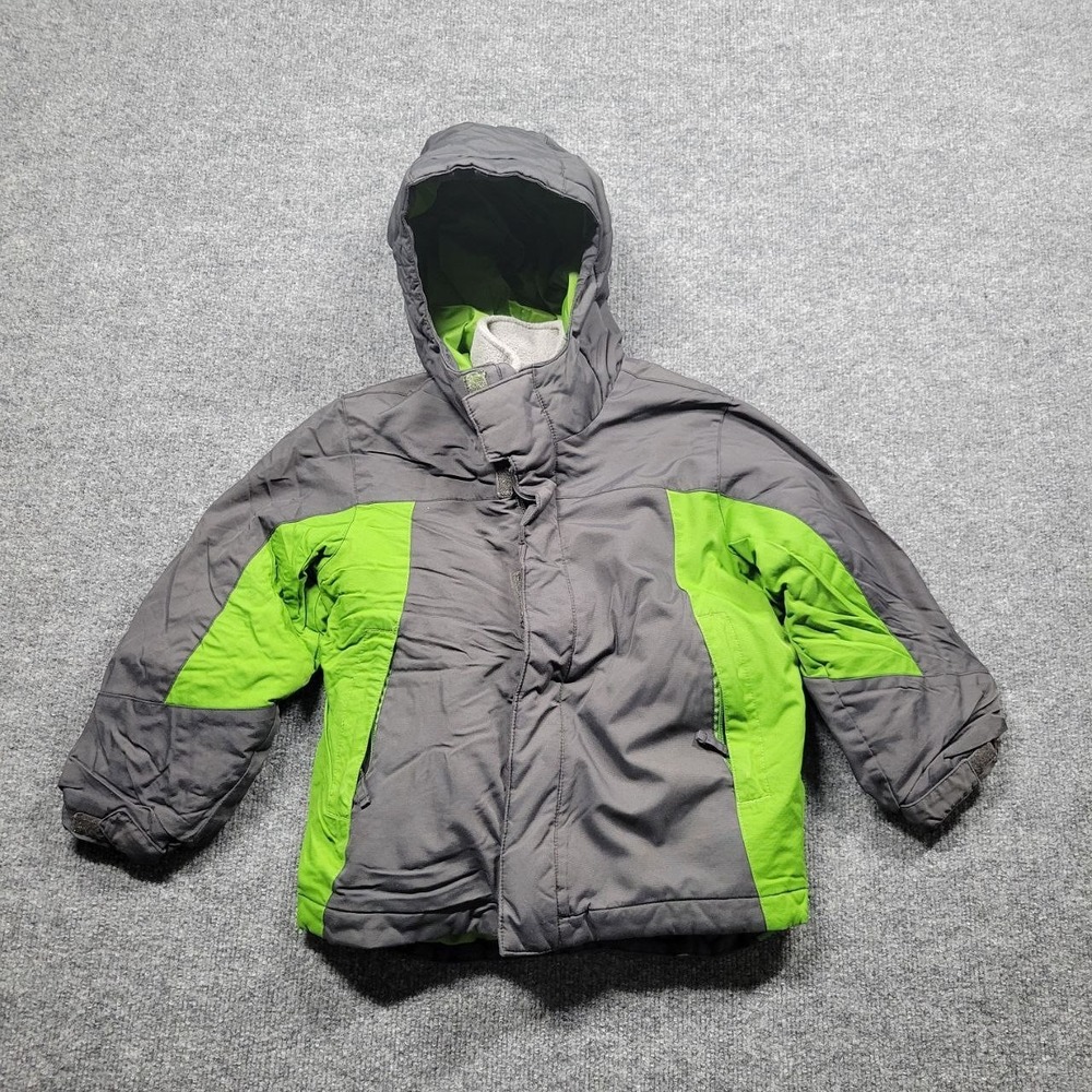 The Childrens Place Jacket Boys XS 4 Gray Green Hooded‎ Puffer Coat Snow Winter